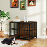 Heavy-duty Dog Crate Furniture with Dual Lockable Double Doors-Rustic Brown