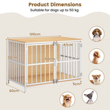 Heavy-duty Dog Crate Furniture with Dual Lockable Double Doors-Natural