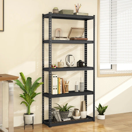 5-Tier Metal Shelving Unit with Anti-slip Foot Pad Height Adjustable Shelves for Garage-S
