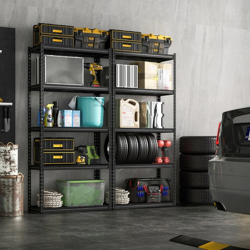 5-Tier Metal Shelving Unit with Anti-slip Foot Pad Height Adjustable Shelves for Garage-M