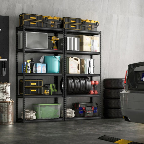 5-Tier Metal Shelving Unit with Anti-slip Foot Pad Height Adjustable Shelves for Garage-M