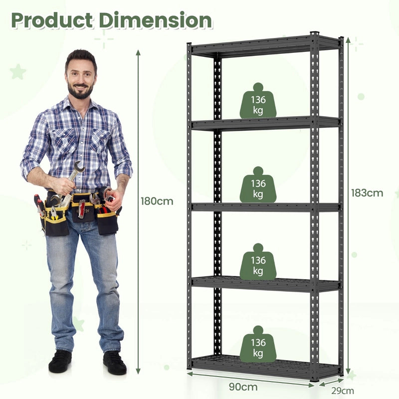5-Tier Metal Shelving Unit with Anti-slip Foot Pad Height Adjustable Shelves for Garage-S