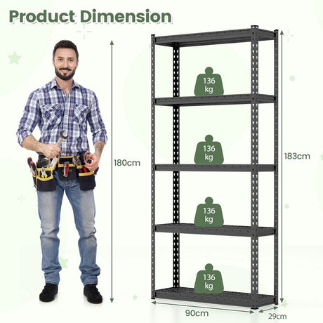 5-Tier Metal Shelving Unit with Anti-slip Foot Pad Height Adjustable Shelves for Garage-S