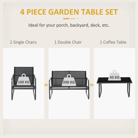 Outsunny Four-Piece Minimalistic Garden Sofa Set - Black