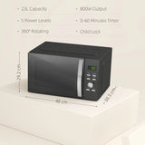 HOMCOM 23L 800W Microwave Oven, Digital Solo Microwave with 5 Power Levels, Automatic Defrost, 8 Auto Cook Menus, 60 Minutes Timer, Clock, Easy Clean, Small Black Microwave