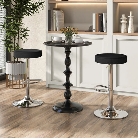 Height-adjustable Bar Stool Set of 2 with Footrest-Black