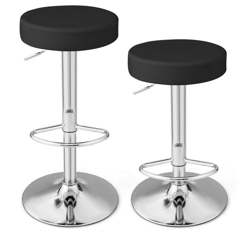Height-adjustable Bar Stool Set of 2 with Footrest-Black