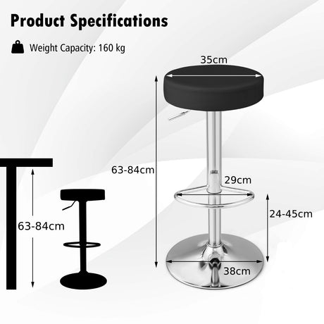 Height-adjustable Bar Stool Set of 2 with Footrest-Black