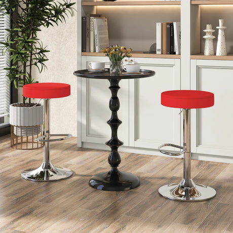 Height-adjustable Bar Stool Set of 2 with Footrest-Red