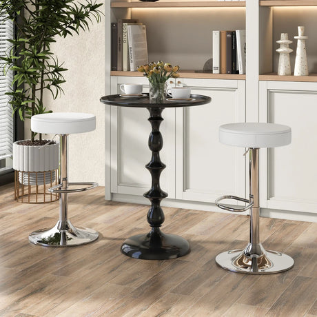 Height-adjustable Bar Stool Set of 2 with Footrest-White