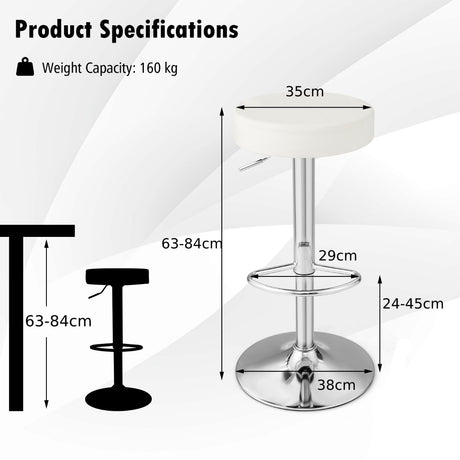 Height-adjustable Bar Stool Set of 2 with Footrest-White