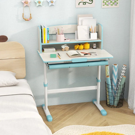 Height Adjustable Kids Study Desk with Tilt Desktop-Blue
