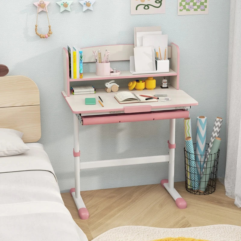 Height Adjustable Kids Study Desk with Tilt Desktop-Pink
