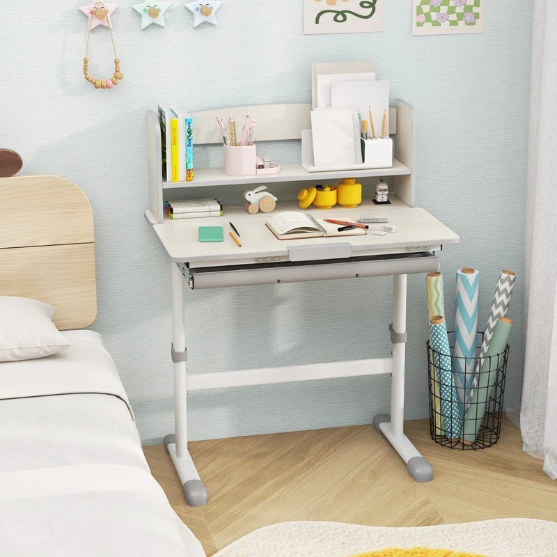 Height Adjustable Kids Study Desk with Tilt Desktop-Gray