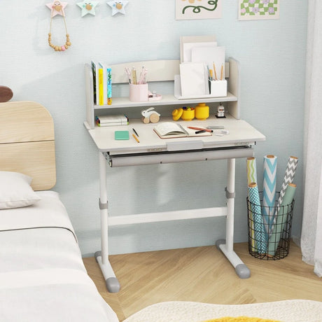 Height Adjustable Kids Study Desk with Tilt Desktop-Gray