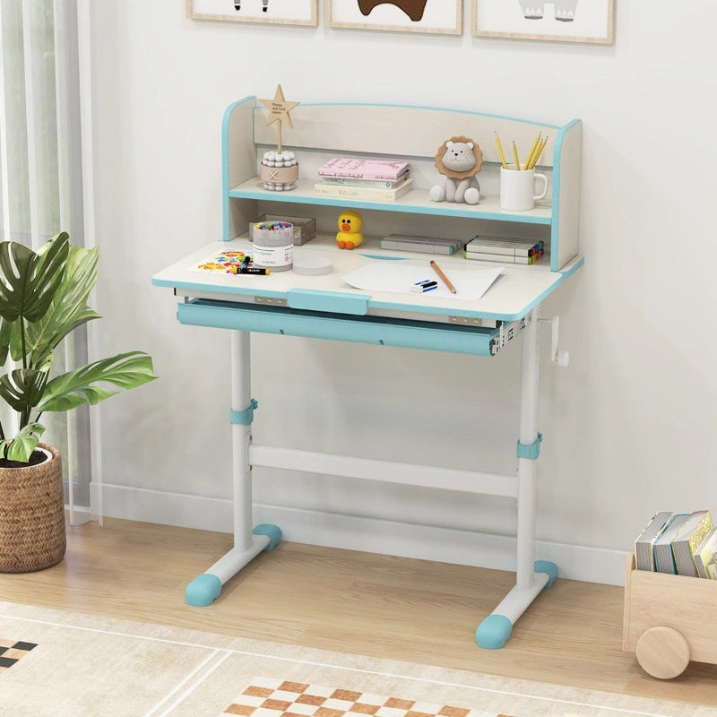 Height Adjustable Kids Study Desk with Tilt Desktop-Blue