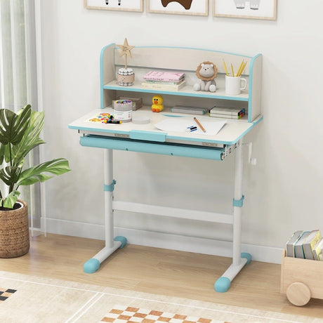 Height Adjustable Kids Study Desk with Tilt Desktop-Blue