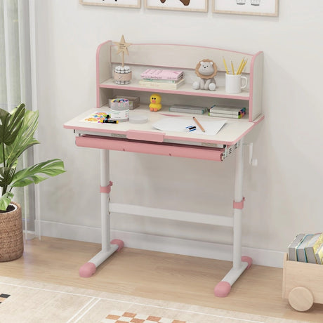 Height Adjustable Kids Study Desk with Tilt Desktop-Pink
