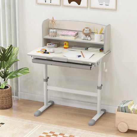 Height Adjustable Kids Study Desk with Tilt Desktop-Gray