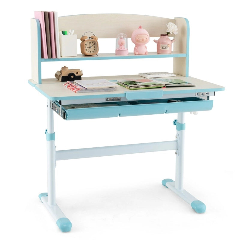 Height Adjustable Kids Study Desk with Tilt Desktop-Blue