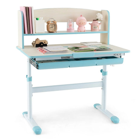 Height Adjustable Kids Study Desk with Tilt Desktop-Blue