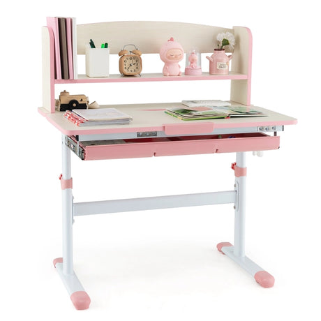 Height Adjustable Kids Study Desk with Tilt Desktop-Pink