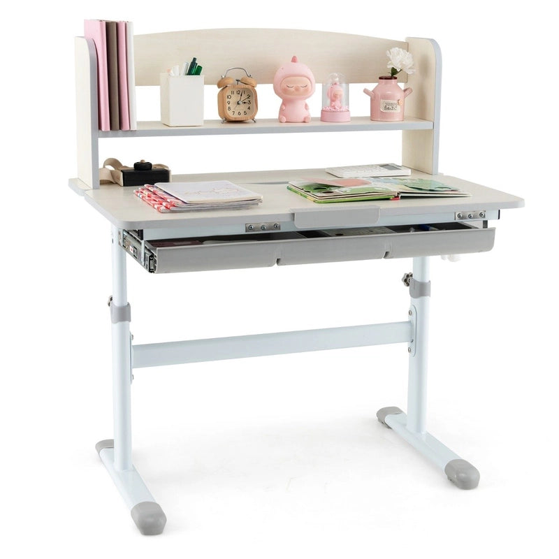 Height Adjustable Kids Study Desk with Tilt Desktop-Gray