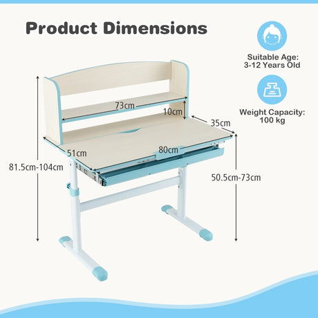 Height Adjustable Kids Study Desk with Tilt Desktop-Blue