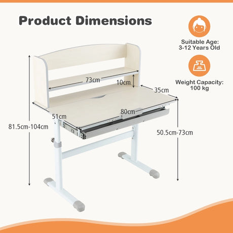 Height Adjustable Kids Study Desk with Tilt Desktop-Gray
