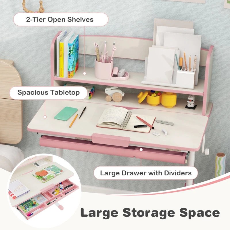Height Adjustable Kids Study Desk with Tilt Desktop-Pink