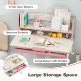 Height Adjustable Kids Study Desk with Tilt Desktop-Pink