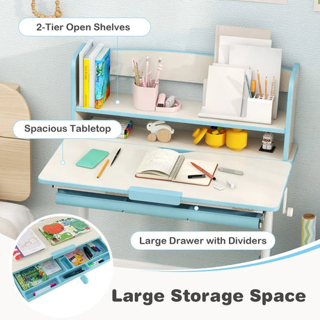 Height Adjustable Kids Study Desk with Tilt Desktop-Blue