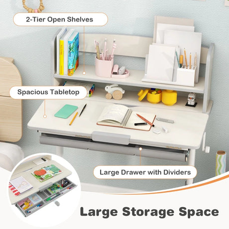 Height Adjustable Kids Study Desk with Tilt Desktop-Gray