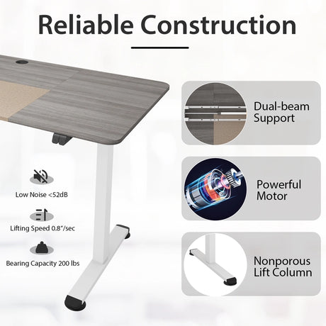 Height Adjustable Home Office Computer Desk with Headphone Hook-Grey