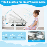 Children&#39;s Desk and Chair Set with Adjustable Height and Drawer, Table Set with Tilting Surface Grey