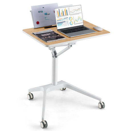 Height Adjustable Mobile Standing Desk with Detachable Holde-Natural