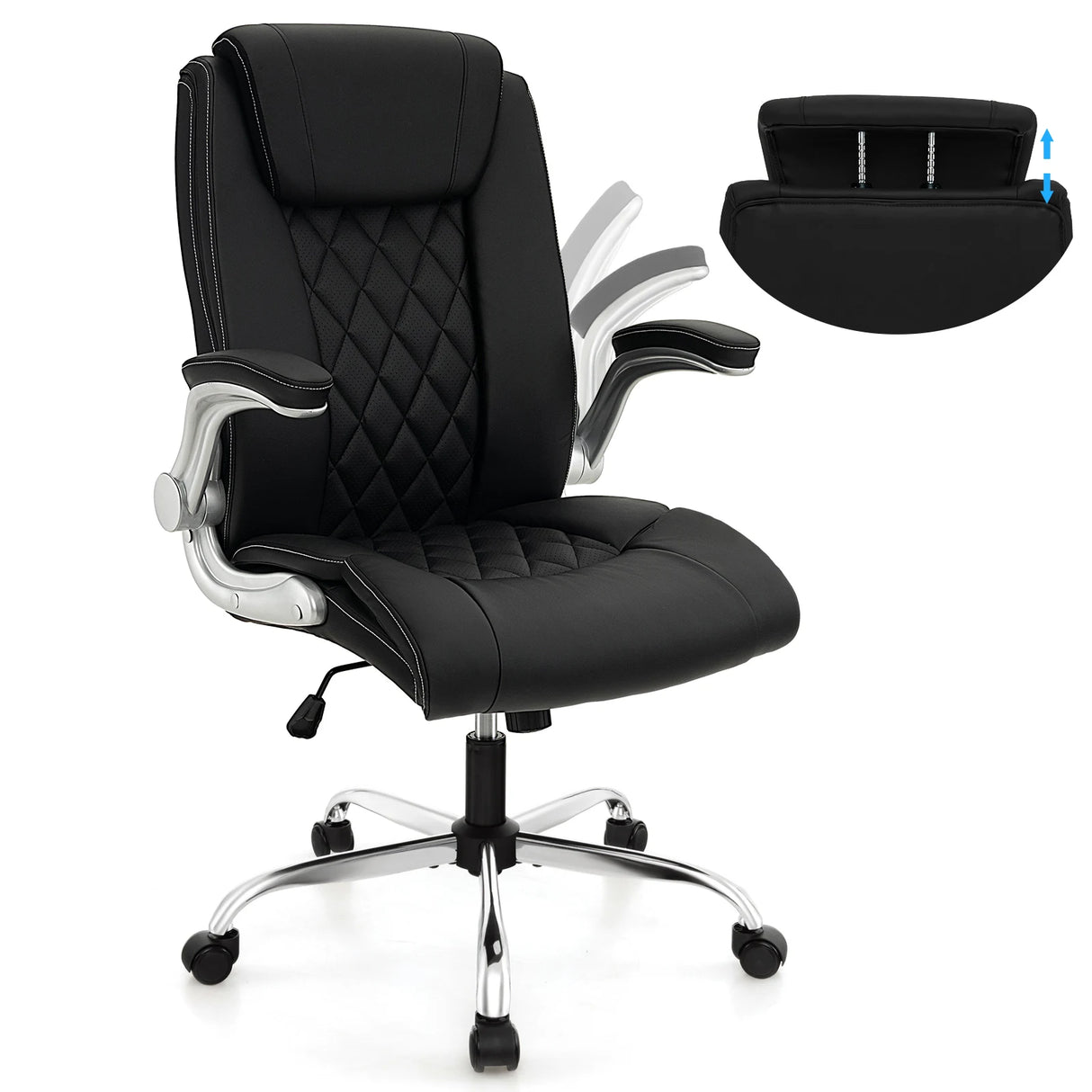 Modern Height Adjustable PU Leather Office Chair with Rocking Function-Black