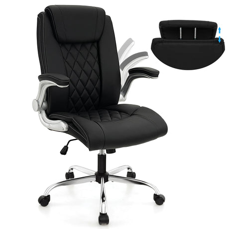Modern Height Adjustable PU Leather Office Chair with Rocking Function-Black