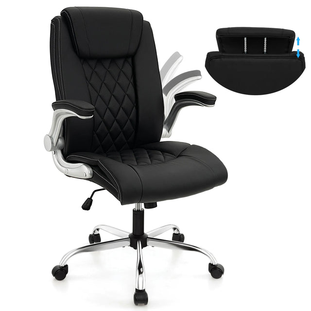 Modern Height Adjustable PU Leather Office Chair with Rocking Function-Black