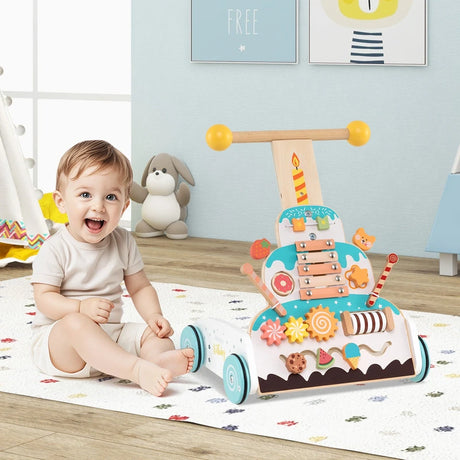 3-Level Height Adjustable Montessori Wooden Baby Walker for 1+ Years Old-White