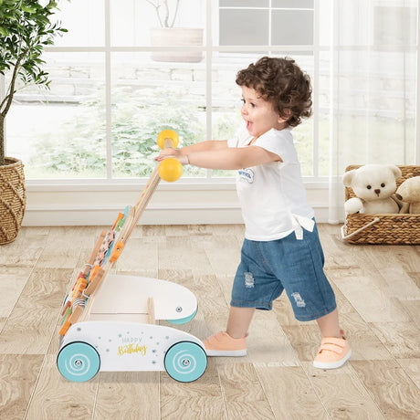 3-Level Height Adjustable Montessori Wooden Baby Walker for 1+ Years Old-White