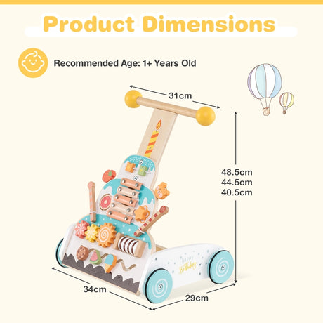3-Level Height Adjustable Montessori Wooden Baby Walker for 1+ Years Old-White