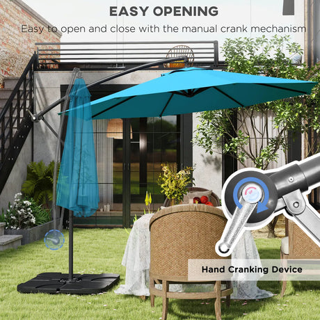 Outsunny 3m Overhanging Parasol, with Base, Weights and Cover - Blue