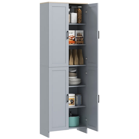 HOMCOM Freestanding Kitchen Cupboard, 4-Door Storage Cabinet Organizer with Adjustable Shelves Grey