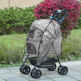 PawHut Dog Stroller with Rain Cover, Dog Pushchair One-Click Fold Trolley Jogger with EVA Wheels Brake Basket Adjustable Canopy Safety Leash for Small Dogs, Grey