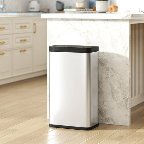 HOMCOM 45L Stainless Steel Sensor Bin - Silver Tone
