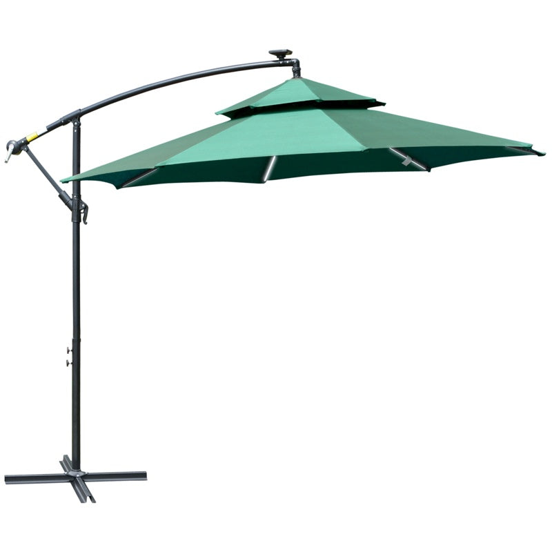 Outsunny 3m LED Light Overhanging Parasol - Green