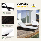 Outsunny Rattan Sun Lounger, 5-Level Adjustable Garden Lounger Recliner with Cushion and Headrest, Outdoor Reclining Sunbed, Steel Frame Garden Chair for Patio, Beach, Terrace, Cream White