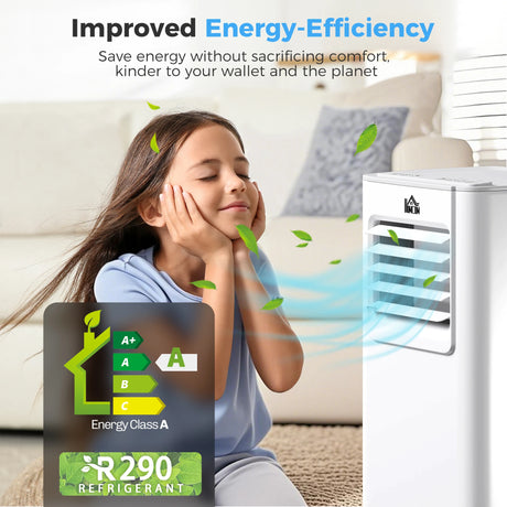 HOMCOM 5000 BTU Portable Air Conditioner, 4-in-1 Air Conditioning Unit, Dehumidifier, Cooling, Fan, Sleep Mode, with Remote Control, 2 Speeds, 24H Timer, Window Venting Kit, 12m2