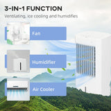 HOMCOM Portable 3-in-1 Air Cooler with 5 Litre Capacity, Oscillation, LED Display, Remote, 15 Hour Timer, Evaporative Air Cooler Fan with 3 Speeds, 3 Modes, Ice Packs, for Home Office